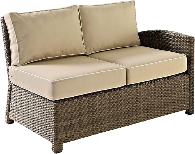 Crosley Furniture Bradenton 4-Piece Outdoor Sectional Sofa Wicker Conversation Patio Furniture Set for Deck, Brown with Sand Cushions