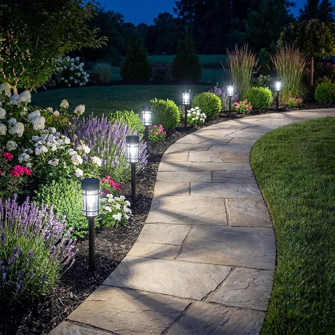 Solar Pathway Lights Outdoor 8 Pack Waterproof Solar Lights for Garden | 21" Metal Glass LED Bright 8-12Hours Long-Lasting Outdoor Solar Lights for Yard, Garden Path Landscape Driveway Walkway