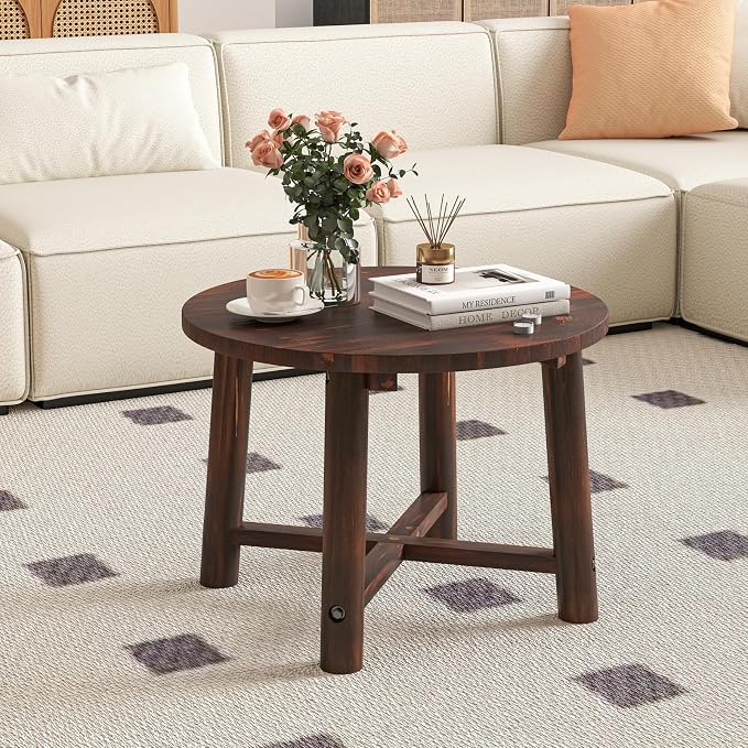 HAPPYGRILL Outdoor Wood Side Table, Round Patio End Table Coffee Table for Garden, Deck, Poolside & Indoor (2)