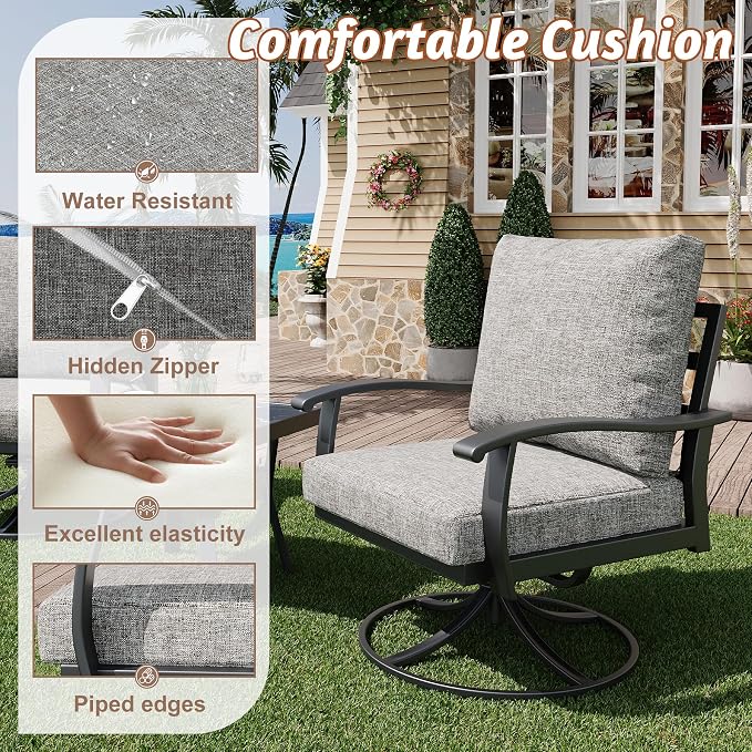 HOMREST Outdoor Swivel Rocker Patio Chairs with Coffee Table 3 PCS Bistro Set, 360 Degree Swivel Rocking Chair Patio Conversation Set with Thickened Cushions for Garden, Deck and Poolside