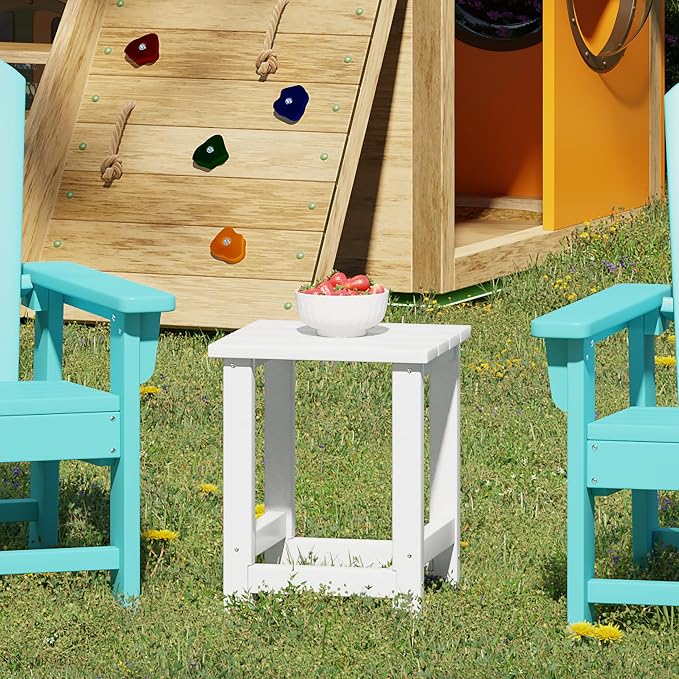 WestinTrends Malibu Kids Outdoor Patio Furniture HDPE Adirondack Square Side Table, White