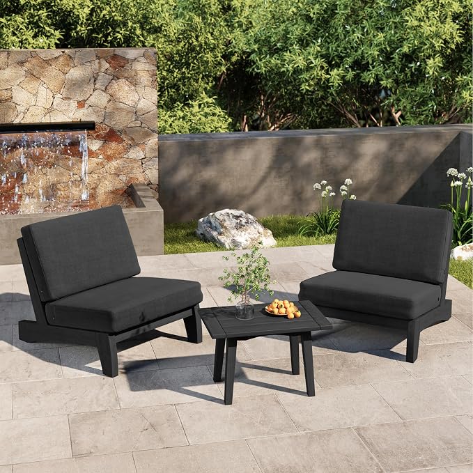 4 Piece Teak Outdoor Patio Frutnire Set, 4 Seater Patio Conversation Sets with Thick Cushions, Outdoor Sectional Furniture with Coffee Table - Dark Gray