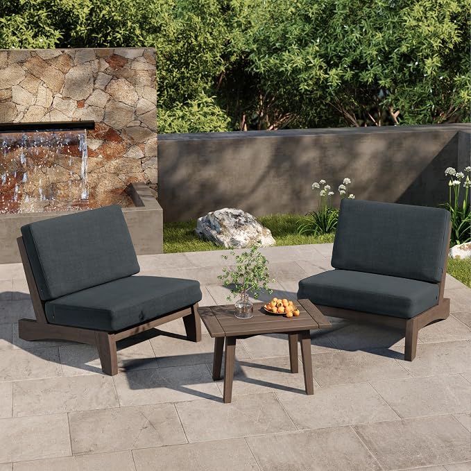 4 Piece Wood Outdoor Patio Frutnire Set, 5 Seater Patio Conversation Sets with Thick Cushions, Outdoor Sectional Furniture with Coffee Table - Dark Gray
