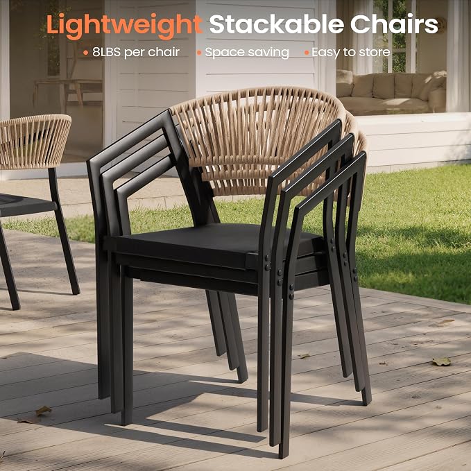 Pellebant Outdoor Patio Dining Chairs, Aluminum Frame with Breathable Twist Wicker Backrest – Stackable for Porch, Lawn & Deck(Brown)