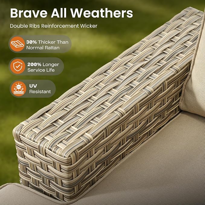 ovios 6 Piece Patio Sectional Furniture, Rattan Wicker Coversation Couch Set, Outdoor Sofa Set for Outside Porch Balcony Backyard Pool,Beige