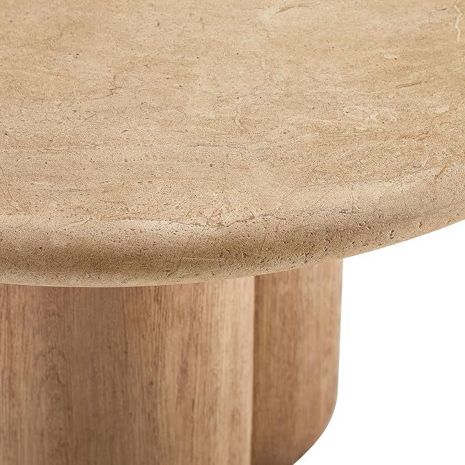 Modway Tori 48 Inch Round Concrete Outdoor Dining Table in Travertine - Modern Patio Bistro Table, Seats 4, for Backyard, Balcony, Sunroom, Deck, Or Indoors