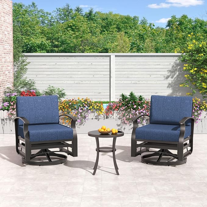 Kullavik Aluminum Patio Furniture Set,7 Piece Modern Metal Outdoor Patio Furniture w/5.1'' Thick Cushion,Swivel Chairs and 45" Propane Fire Pit Table,Patio Conversation Sets for Porch,Deck,NavyBlue