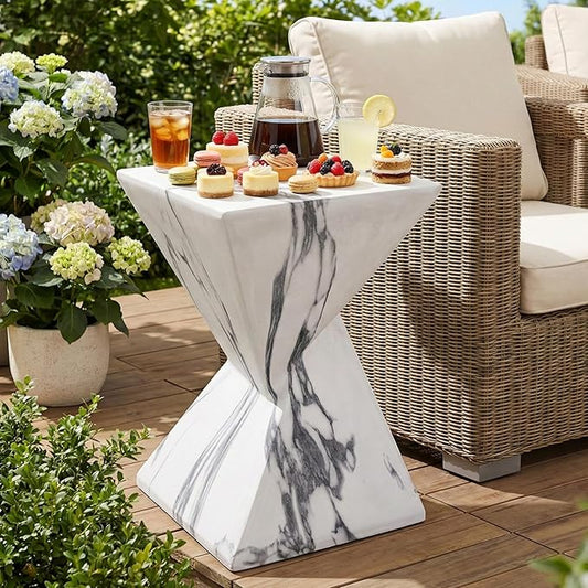 Christopher Knight Home 18.5 Inch Modern Outdoor Faux Concrete Side Table, Patio End Table with Sculptural Fluted Geometric Design, Accent Table for Garden Balcony Poolside