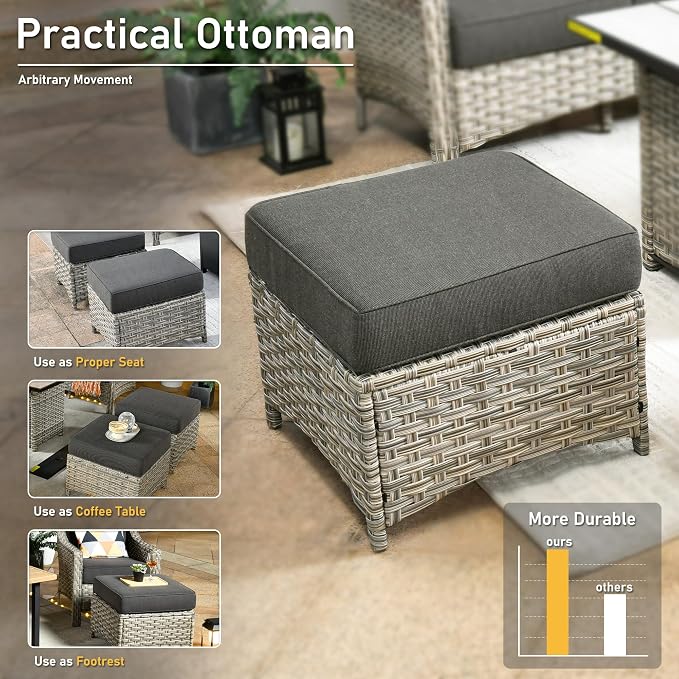 HOOOWOOO 6 Piece Patio Furniture Sets with Fire Pit Table,Outdoor Wicker Furniture Set,All Weather Resistant Outside High Back Rattan Conversation Set for Out Door(Black)