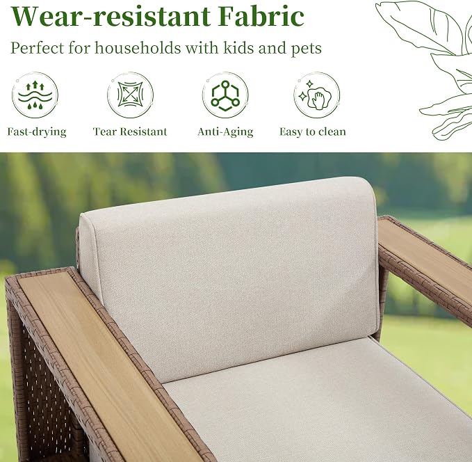 Bonzy Home Wicker Patio Chairs Set of 2, 360° Swivel Rattan Outdoor Accent Chairs with Extra-Thick Soft Cushions and Widened Armrest, Patio Conversation Sets for Porch, Garden Poolside Balcony