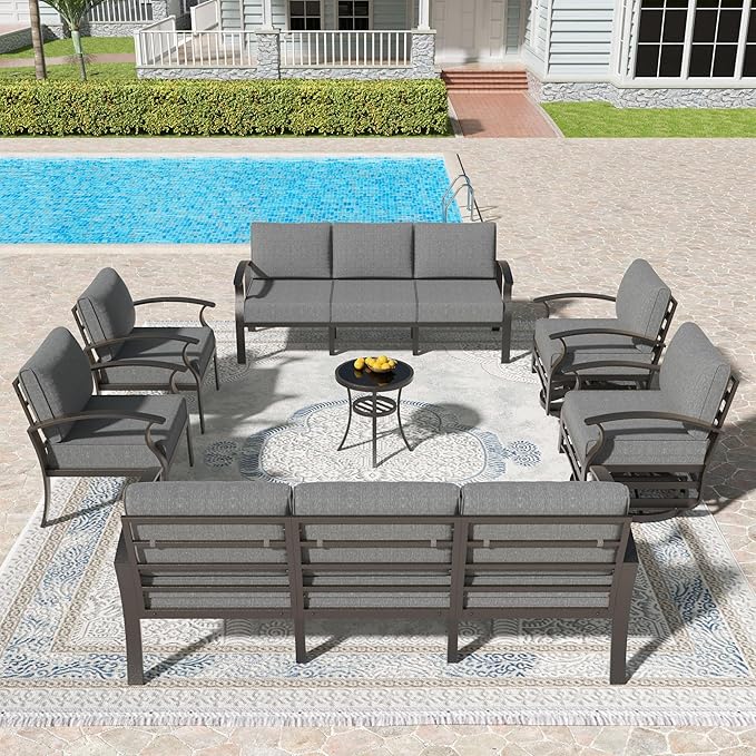 Kullavik Aluminum Patio Furniture Set,7 Piece Modern Metal Outdoor Patio Furniture w/5.1'' Thick Cushion and Swivel Chairs,Patio Conversation Sets for Porch,Deck,Grey