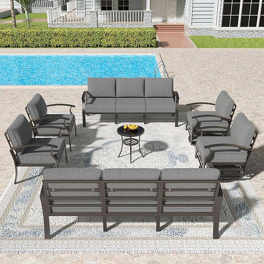 Kullavik Aluminum Patio Furniture Set,7 Piece Modern Metal Outdoor Patio Furniture w/5.1'' Thick Cushion and Swivel Chairs,Patio Conversation Sets for Porch,Deck,Grey