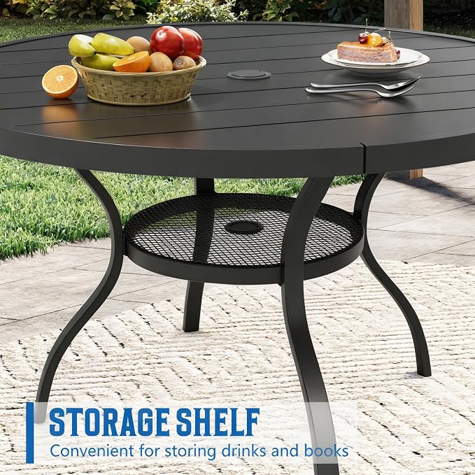 Incbruce Patio Dining Table, 41" Round Table Metal Steel Slat Table with 1.57" Umbrella Hole, for Backyards, Porches, Gardens, or Poolside
