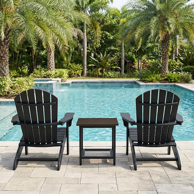 2-Tier Outdoor Side Table with Storage, Weather Resistant Patio End Table, HDPS Small Accent Table for Deck, Garden, Pool, Backyard, Brown