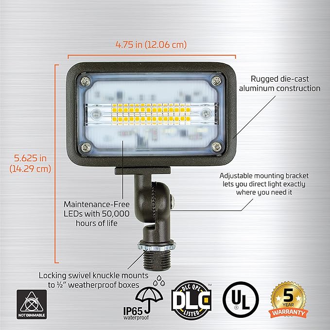 Newhouse Lighting WW15BRZ 16-Watt Outdoor Die-Cast Aluminum LED Wall Wash Flood, Weatherproof Landscape Lighting 1500 Lumens, 3000K Warm White, 120V, 1/2" Knuckle Mount, Bronze