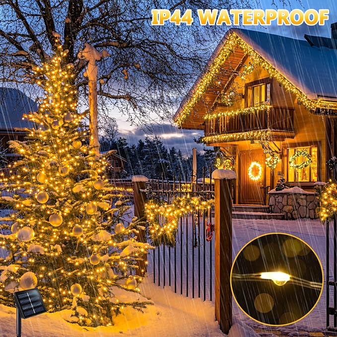 JMEXSUSS 2 Pack Solar Fairy Lights, Total 200 LED 66FT Solar String Lights | Outdoor Waterproof 8 Modes Copper Wire Solar Christmas Lights for Yard Patio Tree Garden Xmas Decorations, Warm White
