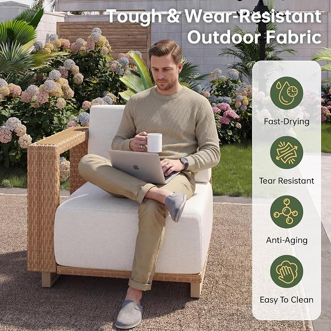 Aoxun Patio Furniture Set, 4 Piece Outdoor Wicker Sectional Sofa, All‑Weather Rattan Modular Sofa with 10'' Ultra‑Thick Cushions, Outdoor Conversation Set for Backyard, Poolside & Garden, Yellow/Beige
