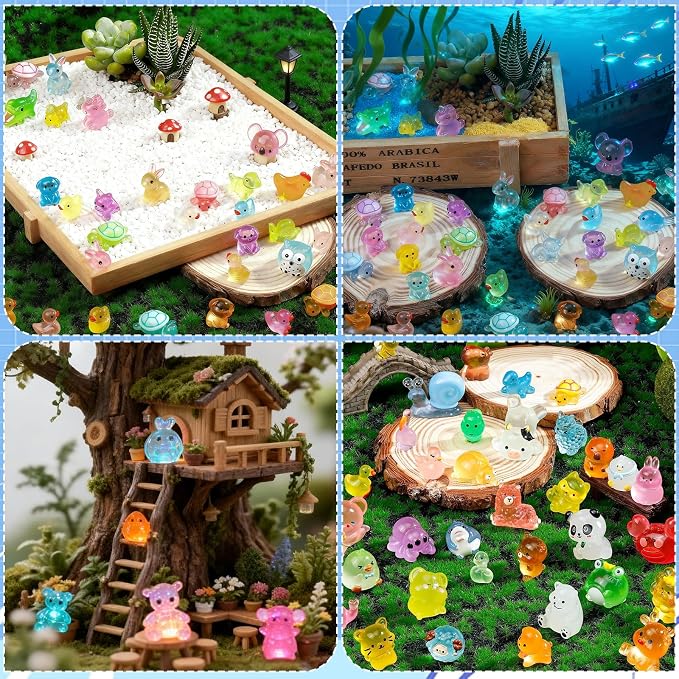 Mini Glow in The Dark Animal Resin Models, Mystery Resin Animals Blind Bag, Mini Glow Figures Bulk Set for DIY Garden Dollhouse Aquarium Micro Landscape, Random Styles for Ages 14 and up(100pcs)