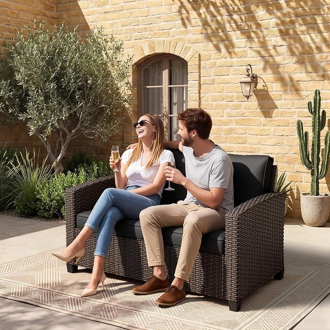 Patio Furniture Set - All-Weather - 1 Piece Wicker Outdoor Patio Conversation Set, Modular Rattan Sectional Sofa for Backyard, Garden, Patio, Poolside