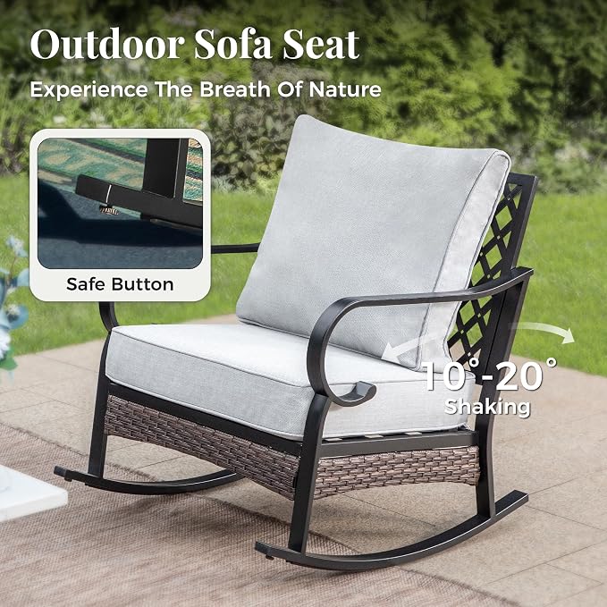 MIXPATIO Patio Furniture Set with Fire Pit Table, Metal Outdoor Conversation Set with 5.75'' Extra Thick Cushion, 2 Swivel Chairs, 2 Leg Chairs, 3-Seat Sofa and Gas Fire Pit Table, Light Grey
