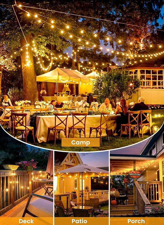 Brightown 106FT Solar String Lights Outdoor, IP65 Waterproof, Remote, Timer | Patio Lights with 33 LED Shatterproof Bulbs, 3 Light Modes, Dimmable, Outside Light for Backyard Porch Yard Party Xmas Decor