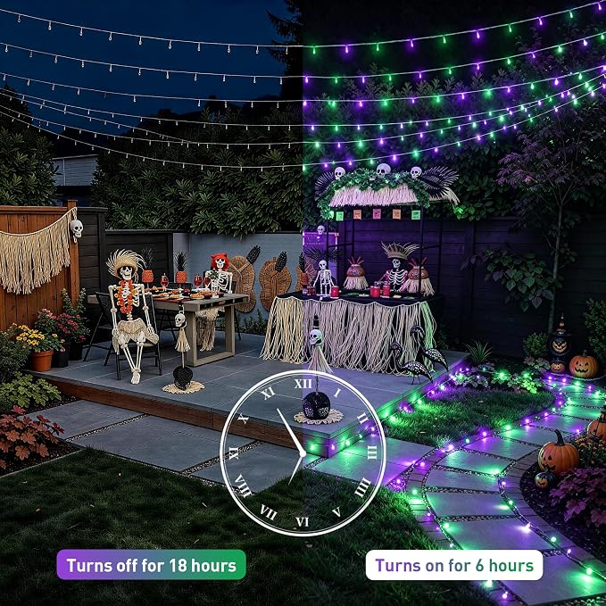 JMEXSUSS 600 LED Purple Green String Lights Plug in Indoor Outdoor | Lights for Halloween Decor, Clear Wire, Remote Control, 168 FT, for Fall Halloween Tree Fireplace Party Patio Gaeden