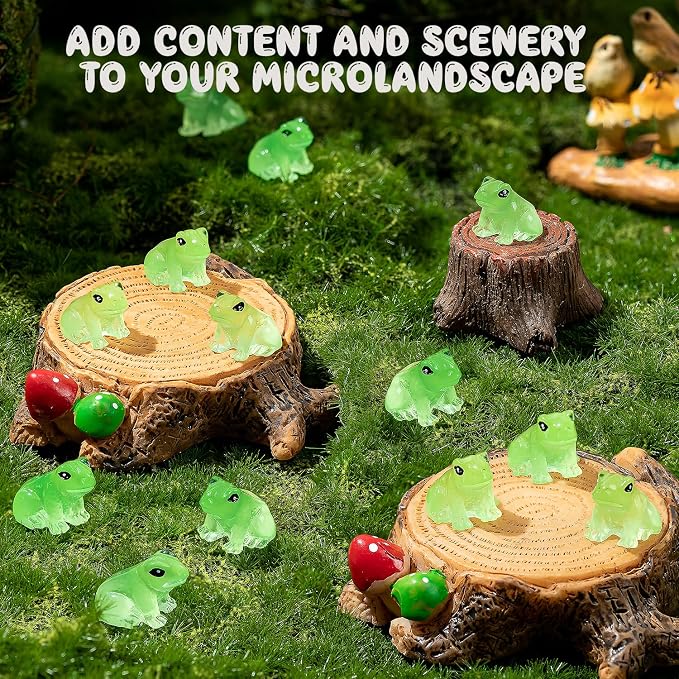 52PCS Luminous Mini Resin Frogs Green Frog Figurines Tiny Frogs for Micro | Cute Tiny Frogs Glow in The Dark, Micro Moss Landscape, Dollhoues, Terrarium Aquariums, Cake Decor, Hidden Games
