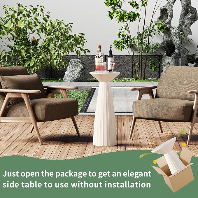 Metal Outdoor Side Table, Steel Round Accent Table, Small End Table Patio Furniture, for Garden, Pool, Yard, Balcony, Living Room, Deck, Weather Resistant, No Assembly, White