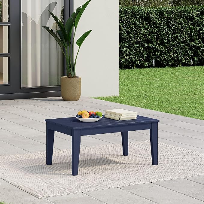 WestinTrends Malibu Low Outdoor HDPE Patio Rectangle Coffee Table, Navy Blue