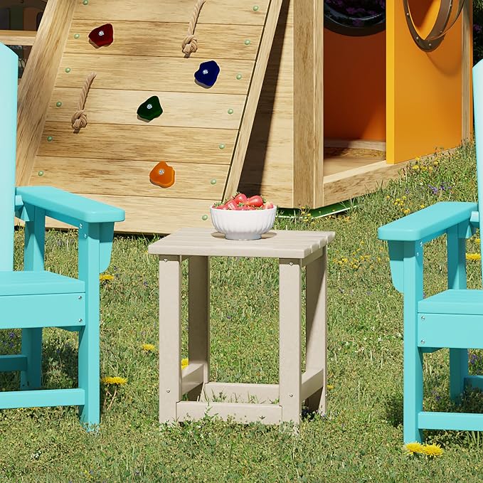 WestinTrends Malibu Kids Outdoor Patio Furniture HDPE Adirondack Square Side Table, Sand