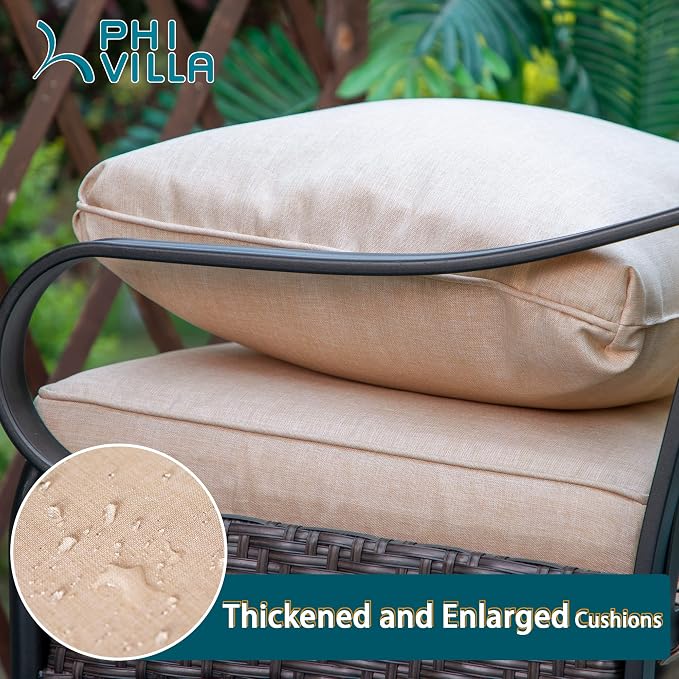 PHI VILLA Patio Dining Chairs Outdoor Wicker Chairs Set of 4 with Cushions | Heavy Duty Outdoor Metal Wicker Dining Chair with Padded Cushions, Large All Weather Wrought Iron Patio Chair for Balcony