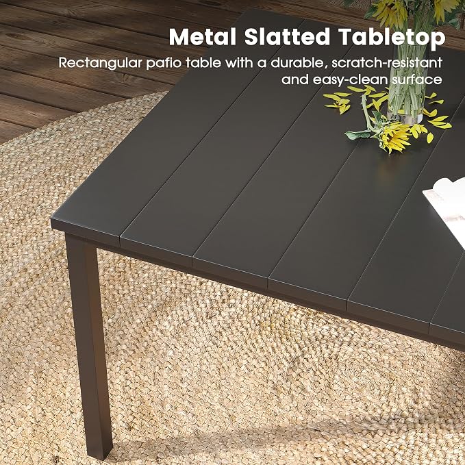 DIFY 7 Pieces Outdoor Patio Dining Set for 6, Swivel Dining Chairs with Brown Textilene and 63" Black Rectangle Metal Dining Table, Outdoor Table and Chairs for Lawn Garden Backyard Deck