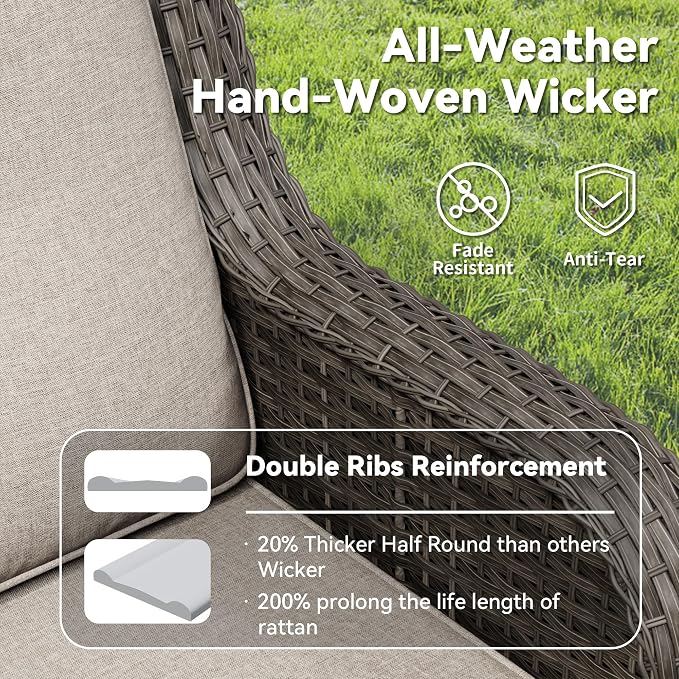 4 Piece Outdoor Swivel Rocker Patio Chairs Set, Patio Chairs Set of 4 with Thickened Olefin Cushions, High Back and Deep Seating, Hand-Woven PE Rattan for Porch, Deck, Beige