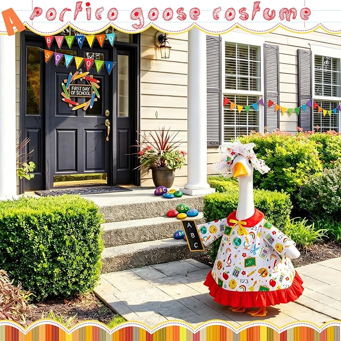 FuWeave Back to School Porch Goose Outfit Set for Plastic Statue Lawn Porch Goose Clothes with Schoolbag for Patio Decor