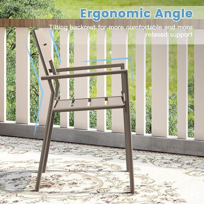 DIFY 11 Piece Outdoor Patio Dining Set for 10, Patio Table and Chairs Set with Umbrella Hole, 60" Round Dining Table and Stackable Metal Chairs for Backyard Garden Poolside, Grey Wood-Like & Sandshell