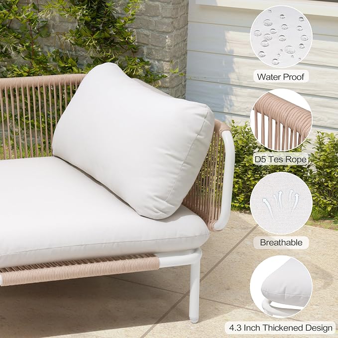 7-Piece Modern Outdoor Sectional Sofa with Coffee Table - 31" Deep Seating Patio Conversation Set, Weather-Resistant Low-Profile 11" Seat Height Lounge Seats for Deck, Porch & Backyard, Beige
