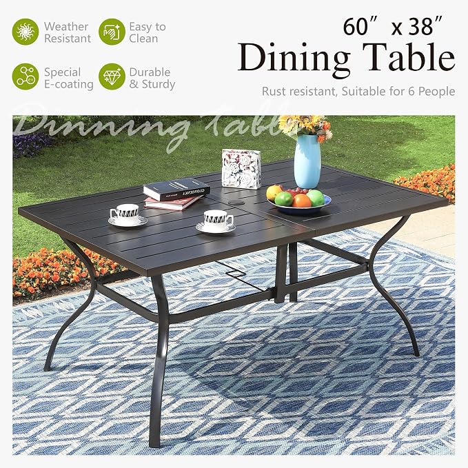 Sophia & William 7-Pieces Patio Dining Set Umbrella Swivel Chairs 60" Red | Fixed Chairs, Umbrella Hole, Removable Cushions, Metal Frame, Cushions