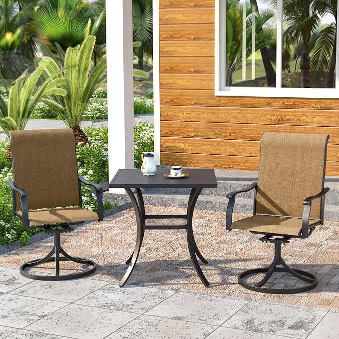 Outdoor Dining Set,27.5" Square Patio Table with 2pcs Swivel Chairs,Outdoor Furniture Set for Garden Backyard Lawn Poolside