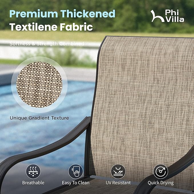 PHI VILLA Patio Furniture Set with Umbrella for 4,Swivel Mesh Dining Chairs | Includes 1 square metal table, 4 breathable textilene chairs and 10ft Beige umbrella, designed for deck, backyard, garden