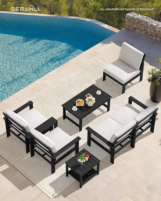 SERWALL HDPE Outdoor Patio Furniture Set | with Coffee Table & Side Table
