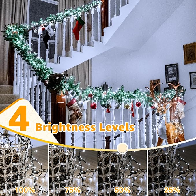Ollny Cluster Lights Christmas 400LED 20FT, Cool White Christmas Tree Lights 8 Modes Timer Remote, Waterproof Connectable String Lights for Outdoor Indoor Outside Garland Xmas Decorations