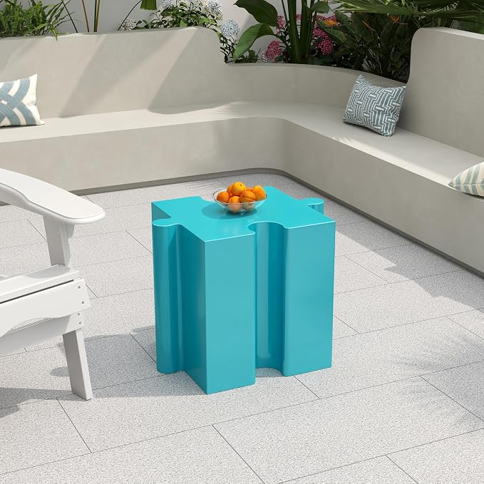 Christopher Knight Home Daton 3 Piece Interlocking Outdoor Side Table Set, Modular Lightweight Concrete Coffee Table, Convertible MGO End Table for Indoor&Outdoor, Creative Set Up, Sky Blue