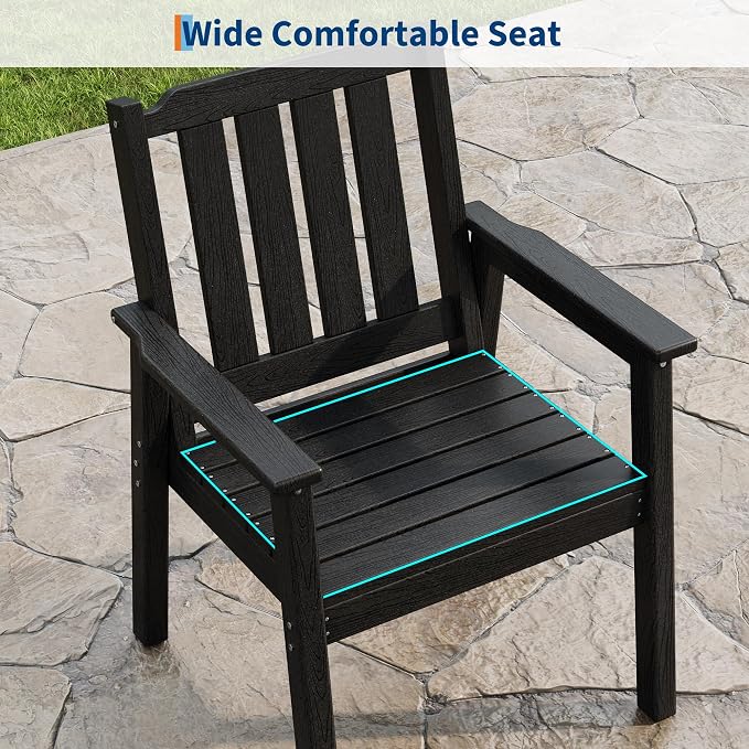 Set of 4 Outdoor Dining Chairs, 650LBS Capacity Wide HDPE Seat, Rustproof Aluminum Frame, Heavy-Duty All-Weather Patio Garden Seating Furniture for Deck Porch Backyard Poolside, Black