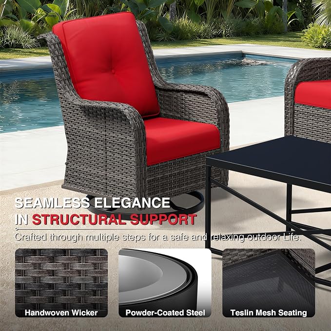 Joyside Swivel Patio Chairs Set of 2, Wicker Patio Furniture with High Back, Deep Seating, Wide Armrest, Thickened Cushions, Outdoor Rattan Furniture for Deck, Porch Use