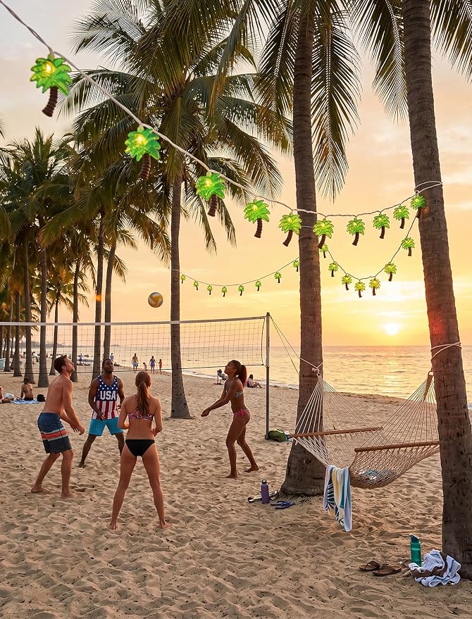 8.5Ft Palm Tree Lights Outdoor String Lights, 10L LED Patio Lights String | Summer Beach Themed, Plug in Lights for Outdoor Indoor, Bedroom, Birthday, Beach, Tiki Party Decor, White Wire