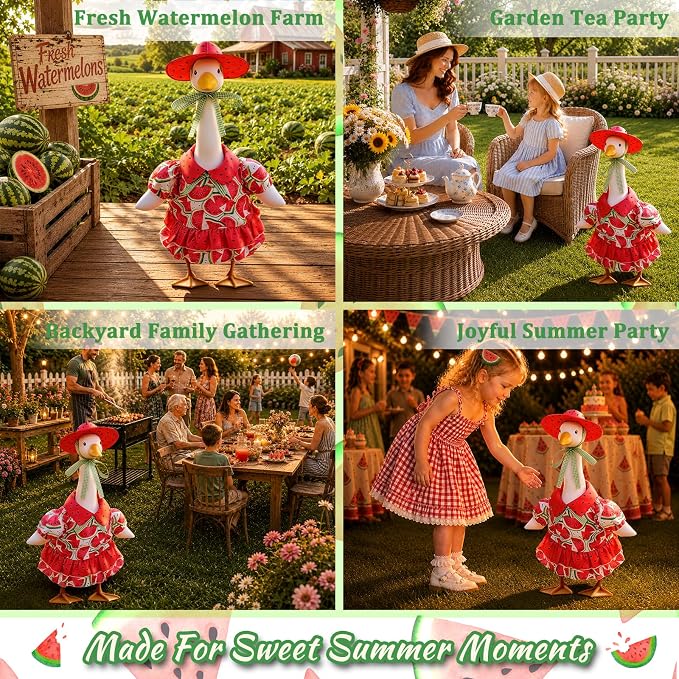 Watermelon Porch Goose Outfit, 23 inch Porch Goose Summer Outfit with Watermelon Dress and Hat, Cute Goose Clothes for Outdoor Garden Yard Patio Lawn Art Decor