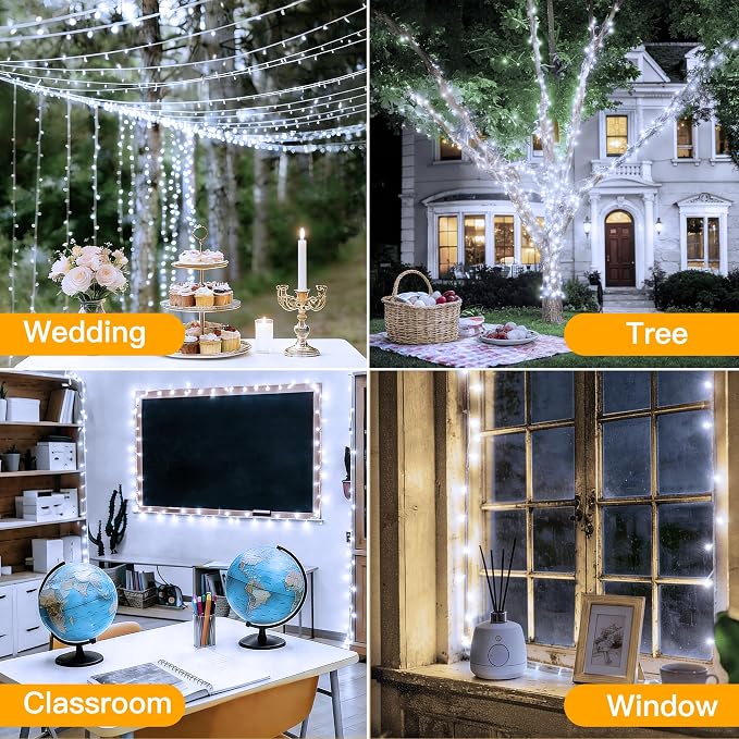 Ollny 262FT 800LED White Christmas Lights Outdoor Indoor Plug in | 8 Modes Fairy Light with Remote Waterproof Timers Dimmable LED String Lights for Bedroom Classroom Christmas Tree Decoration