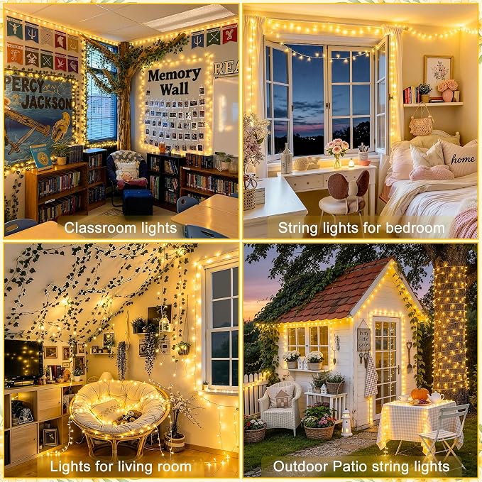 JMEXSUSS 168Ft 600 LED String Lights for Outside, Christmas Lights Outdoor | Indoor Classroom Lights Plug in for Tree Bedroom Patio Wedding Party Holiday Christmas Pergola Decor, Remote, Clear Wire