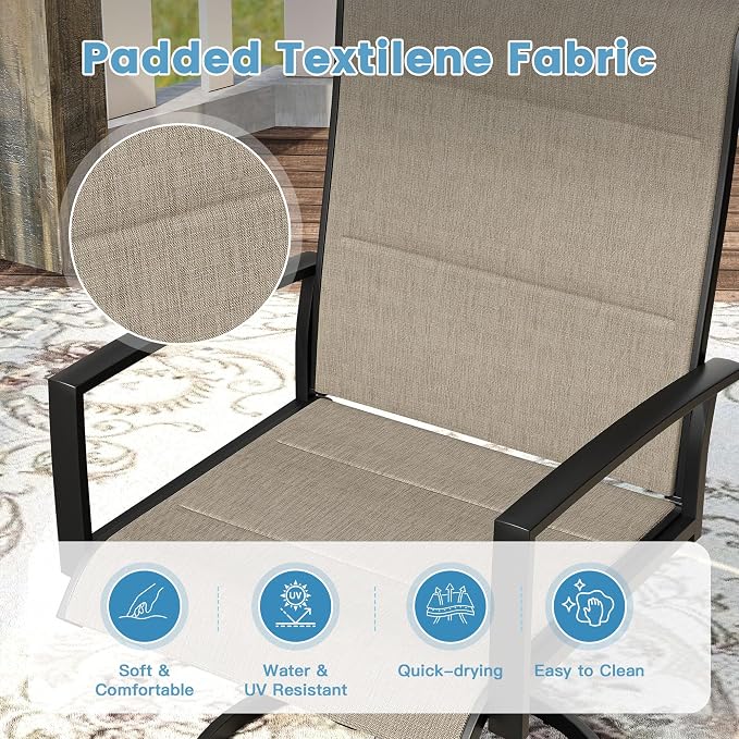 DIFY 7 Piece Outdoor Patio Dining Set for 6, 63" Walnut Rectangle Metal Dining Table and Swivel Patio Chairs with Brown Padded Textilene, All-Weather Outdoor Furniture Set for Garden Backyard Porch