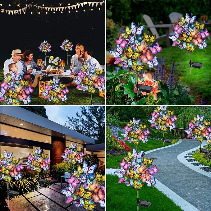 Adecorty Solar Garden Lights Solar Lights Outdoor Waterproof Decorative 4 Pack with 88 LED 68 Butterfly Solar Lights for Garden Yard Decor Christmas Decorations, Gifts for Mother's Day Mom